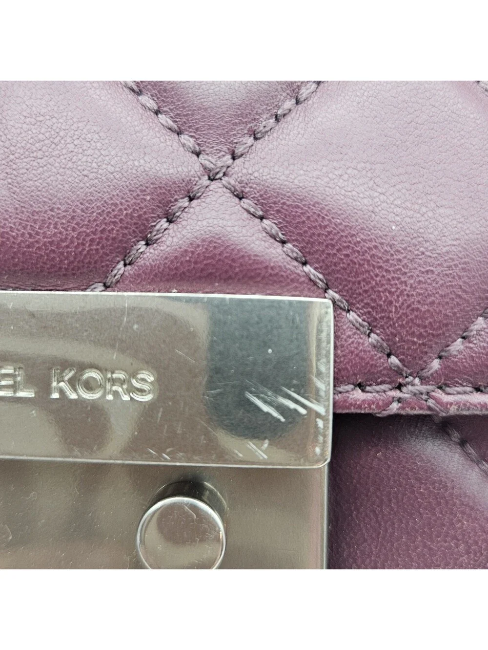 Michael Kors Purple Quilted Purse With Adjustable Chain Strap